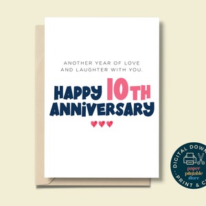 Tarjeta imprimible del décimo aniversario, tarjeta para esposo, esposa, novio, novia, pareja