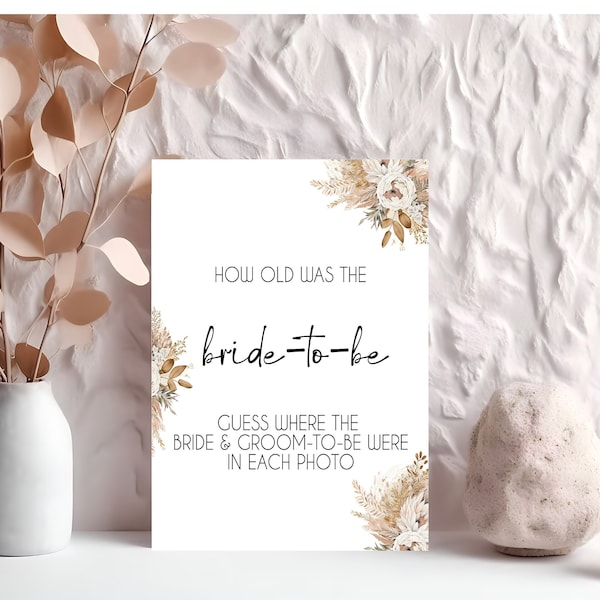 Boho Bridal Shower Game-  Guess How Old The Bride To Be Was - Guess where groom was in Each Photo - Digital Download - Printable - Wedding