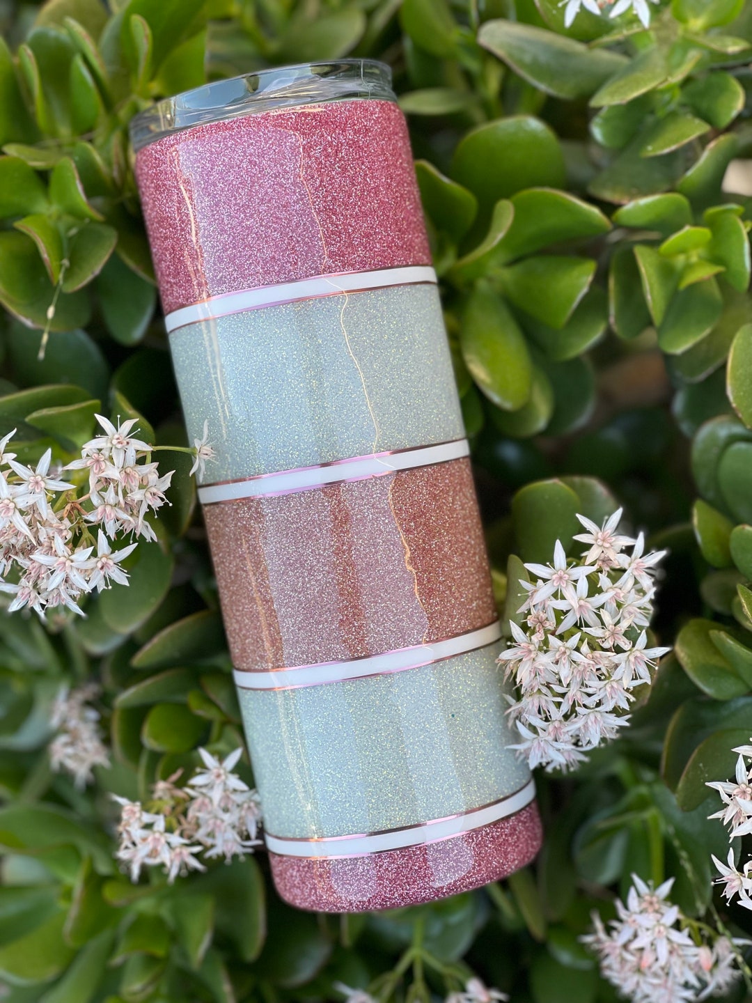 Pink Tumbler Rose Gold Tumbler Blush Tumbler Glitter Tumbler Striped