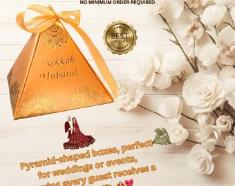 100 coffrets cadeaux de mariage - Boîte de réception de mariage en papier cartonné - Anniversaire de fiançailles Nikkah Mubarak Forme de pyramide.