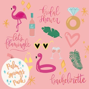 INSTANT DOWNLOAD Bridal Shower Bachelorette Graphics - Palm Springs Flamingo Pool Party Theme