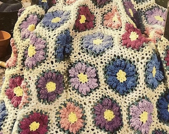 Vintage Flower Garden Afghan Crochet Pattern / Handmade Blanket