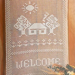 Filet Crochet Welcome Sign Pattern – PDF Digital Download – Elegant Wall Hanging or Door Decor – Easy Charted Design- Filet crochet