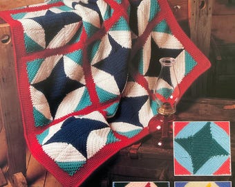 Schema patchwork all'uncinetto per coperta afghana Vintage Whirling Blocks / Coperta in stile trapunta retrò / Download PDF digitale