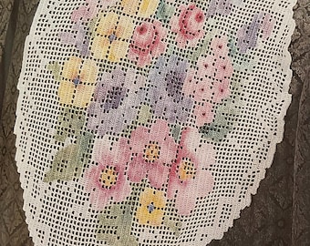 Patrón floral de crochet de filete: flores pintadas, diseño vintage (descarga digital en PDF)