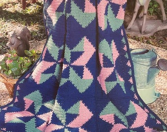 Modello all'uncinetto afgano con girandole patchwork vintage / Coperta in stile trapunta retrò / Download PDF digitale