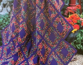 Vintage Kaleidoscope Patchwork Afghan Crochet Pattern | Colorful Geometric Quilt Style Blanket | Digital PDF Download