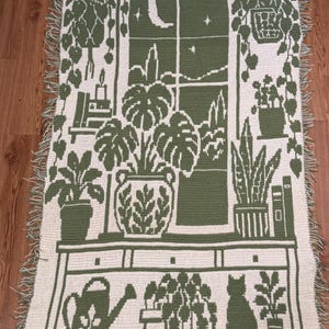 Gezellig mozaïekpatroon voor raambekleding met plantenmotief - Botanische kattendeken - PDF digitale download