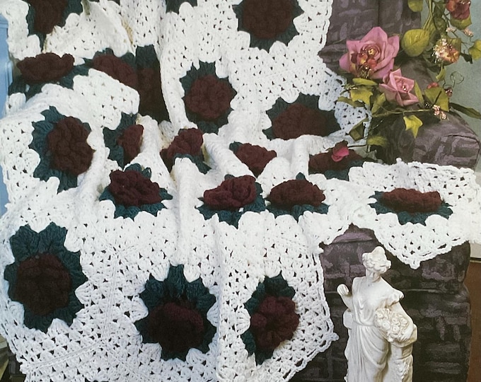 Vintage Rose Afghan Crochet Pattern, Lacy Victorian Throw (PDF Pattern ...