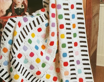 Vintage Dots and Stripes Crochet Afghan Pattern | Retro Textured Blanket (PDF Pattern)