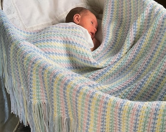 Vintage Striped Baby Blanket Crochet Pattern: Easy Vintage Afghan (Digital PDF Download