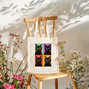 Colorful Cat Art Tote Bag | Cat Lover Gift, Shopping Bag, Eco-Friendly, Gift for Her, Unique Cat Art