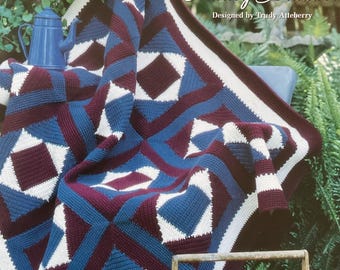 Schema per trapunta afgana all'uncinetto Vintage Country Dazzler / Coperta patchwork Heirloom / Download PDF digitale