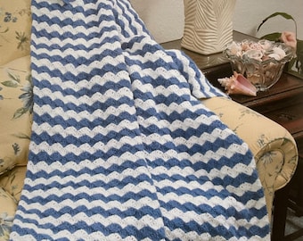 Vintage Shell Stitch Afghan Blanket  Crochet Pattern: Striped Blanket (PDF Download)