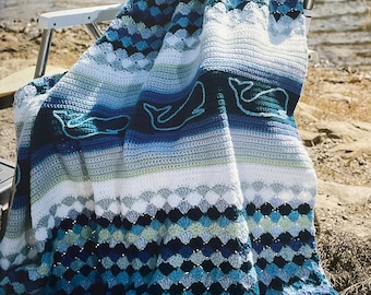 Manta vintage Ocean Beauty con ballenas – Patrón de crochet – Descarga PDF