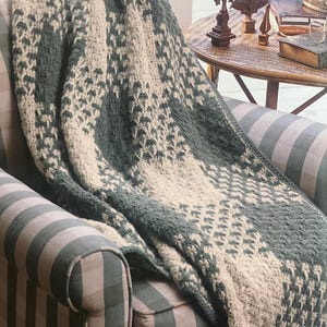 Vintage Crochet Pattern for Striped Checkered Blanket – 48 x 51 Throw PDF, Easy Afghan Pattern, Digital Download, Cozy Home Decor