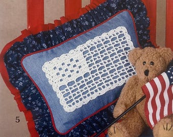 Patrón de bandera estadounidense de crochet: almohada vintage y diseño enmarcado (descarga en PDF)
