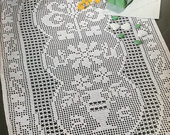 Vintage Filet Crochet Flowerpot Tablecloth Pattern: Elegant Heirloom Design (Digital Download PDF)