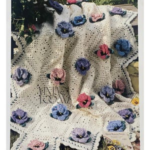 Vintage Pansies Crochet Afghan Pattern| Crochet Pattern| Pdf instant download| Throw blanket | elephant home decor | blankets | Pattern only