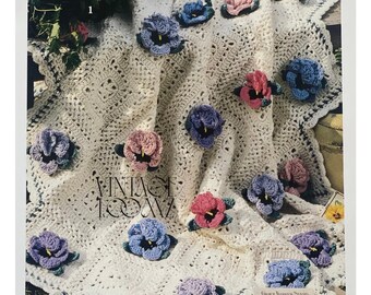Patrón de crochet para manta afgana vintage de pensamientos: Manta floral de 1987 (Descarga PDF)