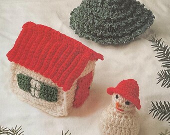 Vintage Christmas Ornaments Snowman Tree & House Crochet Patterns PDF Download
