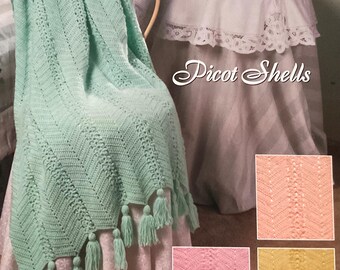 Picot Shell Ripple Blanket Crochet Pattern | Lacy Wave Afghan Digital Download PDF| crochat afghan pattern