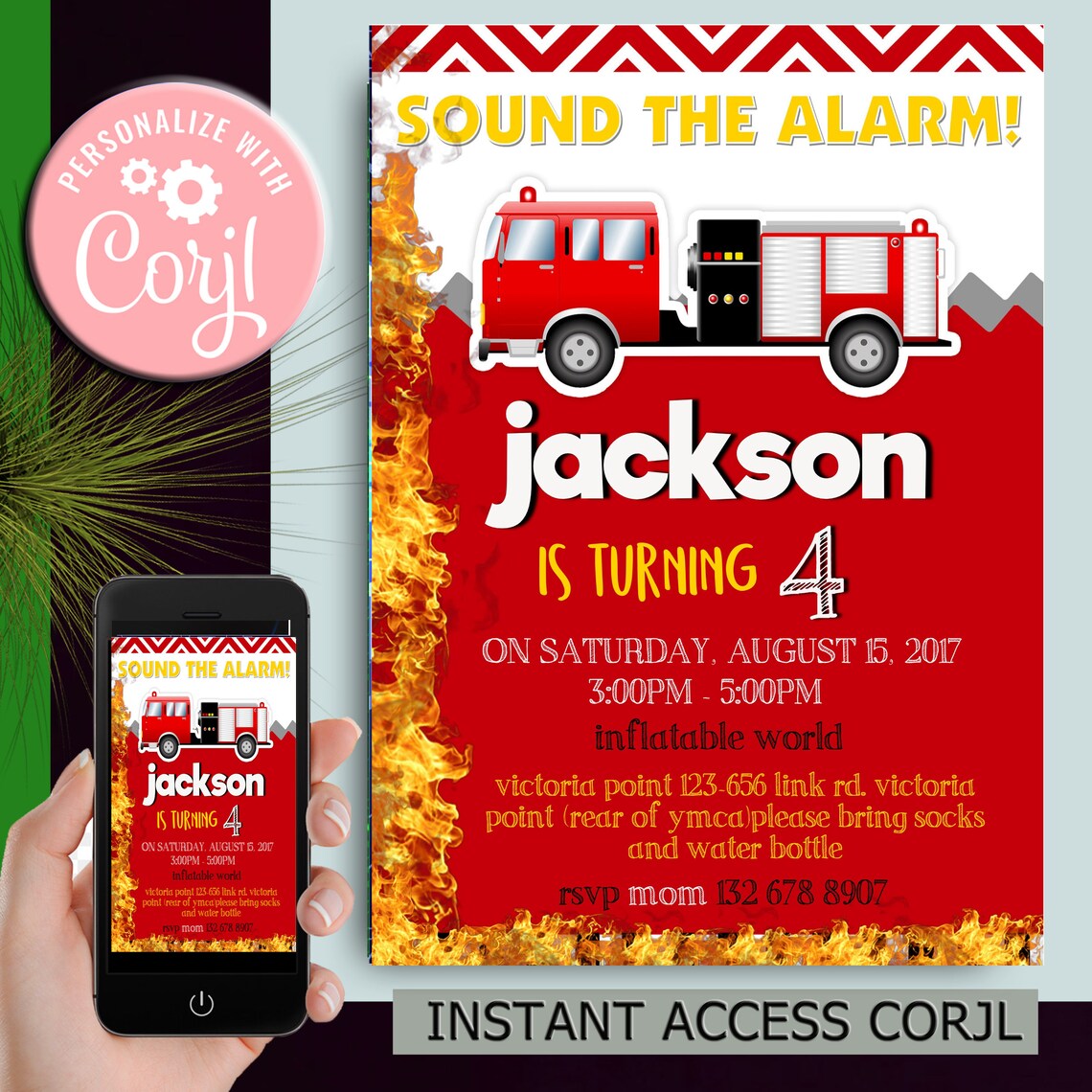 Fire Truck Birthday Party Invitations Firetruck Party - Etsy