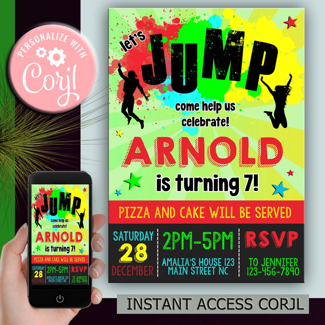 Jump Invitation Jump Birthday Invitation Trampoline Party Etsy