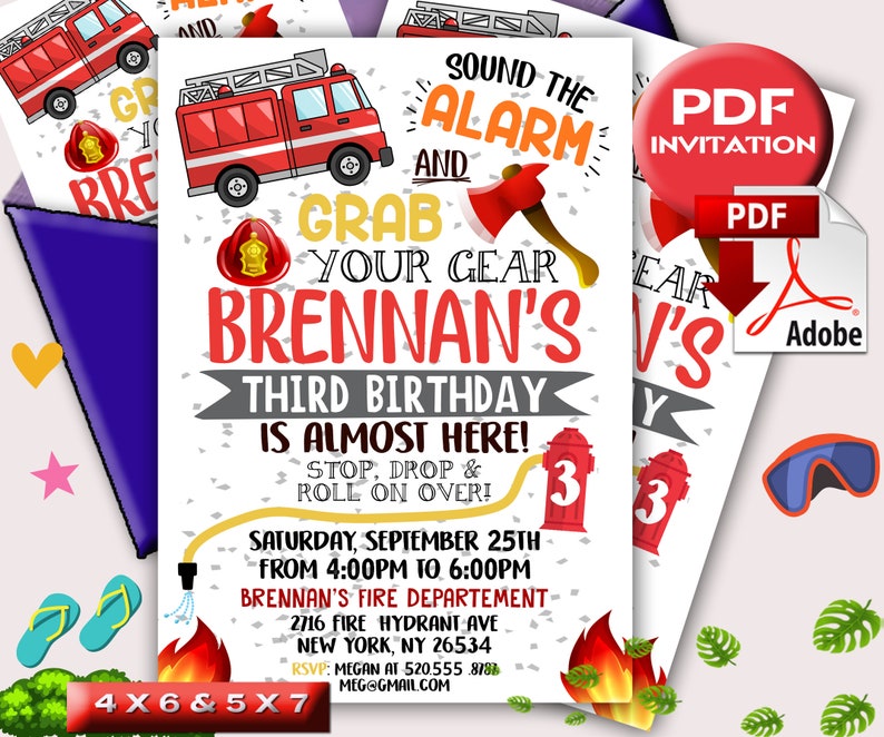 Fire Truck Birthday Party Invitations Firetruck Party | Etsy