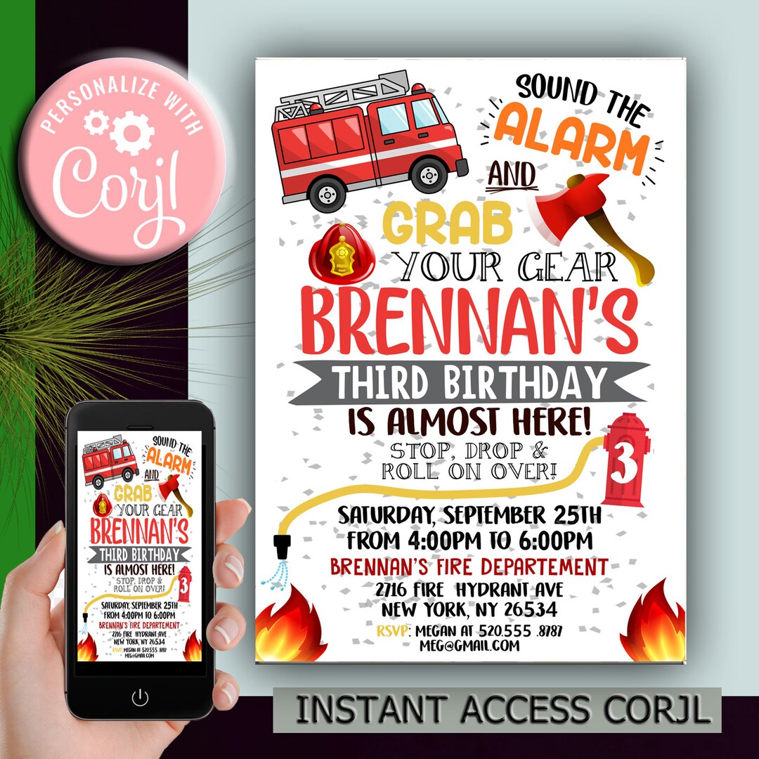 Fire Truck Birthday Party Invitations Firetruck Party - Etsy