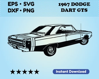 Vintage car SVG files for cricut. Dodge Dart GTS Vector File (Dxf, EPS). Classic car file for cutting. Digital download. Printable art