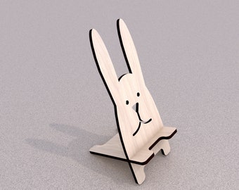 Bunny phone stand. Phone Stand Laser cut file. Phone holder SVG file. Mobile phone wooden stand. SVG file for laser. Phone holder for desk.