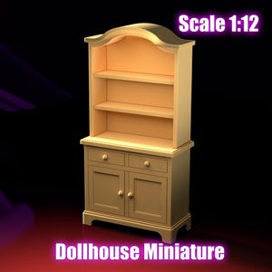Miniatuur keukenkast: schaal 1:12 poppenhuismeubilair, commercieel afdrukbaar 3D STL-bestand, mini keukenplank keukenkast vitrinekast
