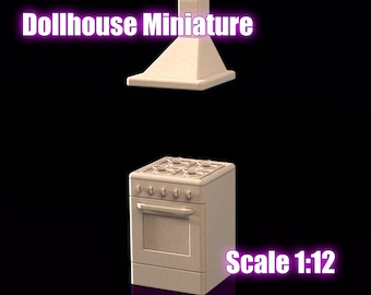 Miniature Gas Stove and Kitchen Hood 1:12 | STL Files for Resin 3D Printing | Dollhouse Kitchen Appliance Set | Digital Download