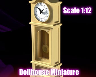 1/12 Scale Grandfather Clock 3D STL file for Dollhouse Miniature – 3D Printable Classic Tall Case Clock – Includes Clock Face Template