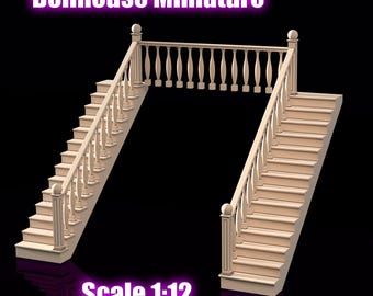 Miniature Dollhouse Staircase 1:12 Resin Printable Dollhouse Furniture for Miniature Diorama. 3D STL file. Commercial STL file