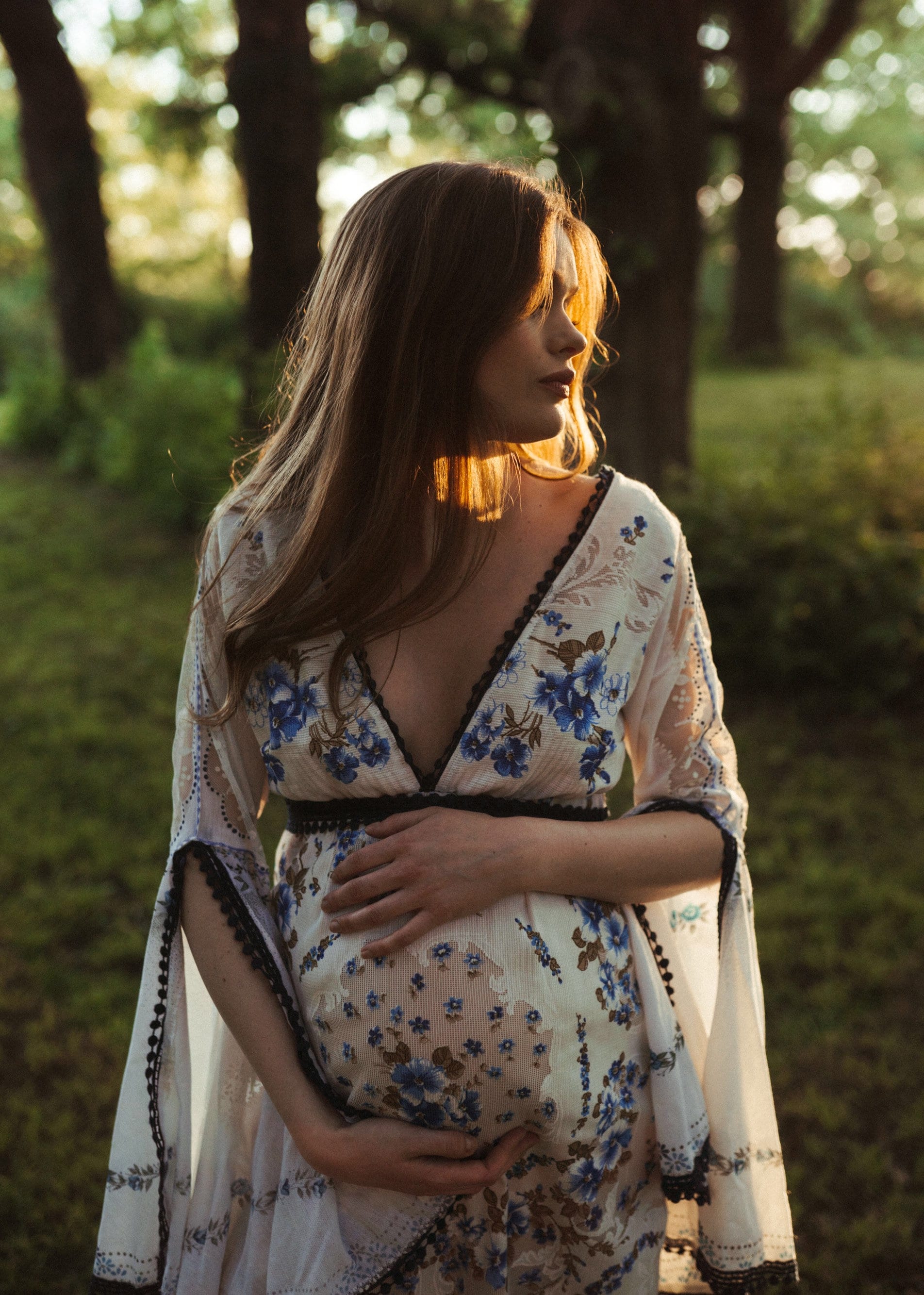 boho long sleeve maternity dress Vintage Boho Printed Maternity Maxi Dress, Brown / 3XL
