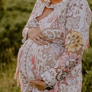 Emilee, maternity dress, dress rental, maternity dress rental, fringe maternity dress, boho fringe dress, plus size dress rental