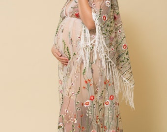 Fringe maternity dress, embroidery dress, maternity wedding dress