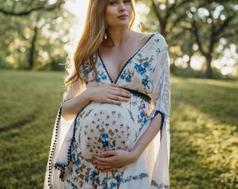 Emily, Traveling dress, boho maternity dress, bell sleeve maternity dress,