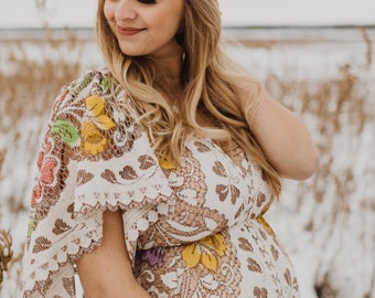 chinese dress ladies Momyknows Yellow Lace V-Neck Flare Sleeve Elegant Maternity Maxi Dress Yellow / 2XL main image 0