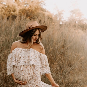 Wren, photoshoot rental dress, rental dress, lace photo dress, boho lace dress, boho maternity dress, ruffled maternity dress,