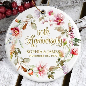50th Wedding Anniversary Ornament Gift For Parents • 50th Wedding Anniversary • Golden Wedding Anniversary Ceramic Ornament | Christmas Gift