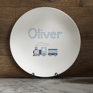 Custom Name Plate With Train For Boys | Personalized Kids Plate | Customized Birthday Gift | Customizable DecoWare® Round Plate For Toddlers