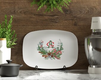 Christmas Crest Monogrammed Platter | Holiday Decor Serving Tray
