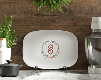 Christmas Monogram Platter | Personalized Serving Tray, Hostess Gift