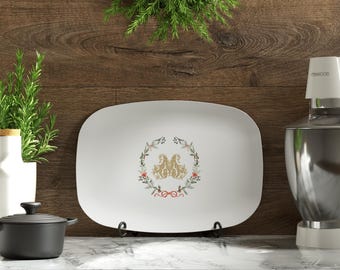 Christmas Wreath Monogram Platter | Personalized Serving Tray