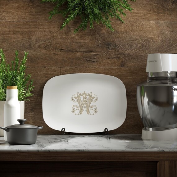 Platter, Ceramic Antique English Sheffield Monogrammed Serving