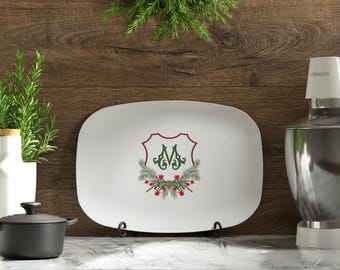 Christmas Crest Monogram Platter | Personalized Newlywed Gift