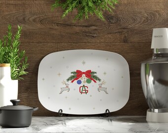 Custom Christmas Couple Monogram Serving Platter | Holiday Decor